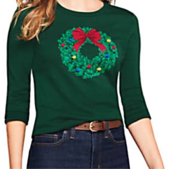 Lands’ End Pompom Wreath Sweater - Picture 2 of 8